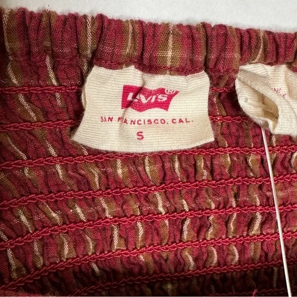 Levis Plaid Crop Blouse Devin Puff Sleeve Top Western Country Red SZ Small - Picture 10 of 16